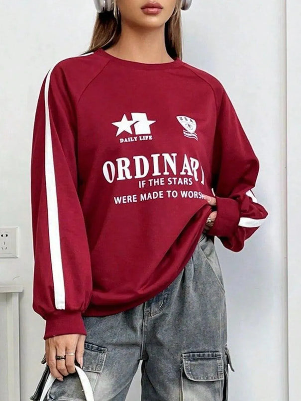 Letter Graphic Round Neck Long Sleeve Sweatshirt - ShopEasier