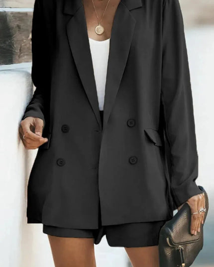 Longline Blazer and Shorts Set with Pockets - ShopEasier