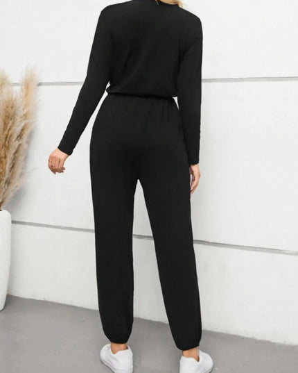 Surplice Tie Waist Long Sleeve Jumpsuit - ShopEasier