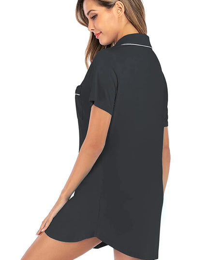 Contrast Piping Pocketed Short Sleeve Lounge Dress