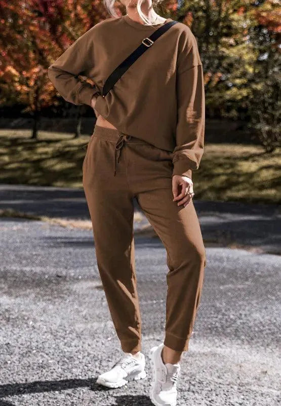 Chic Side Slit Long Sleeve Top & Pants Ensemble