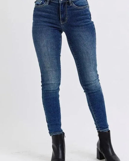 Judy Blue Full Size Mid-Rise Waist Skinny Jeans with Pockets - ShopEasier