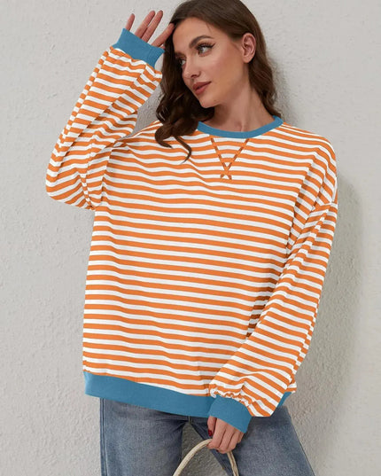 Chic Contrast Striped Long Sleeve Pullover