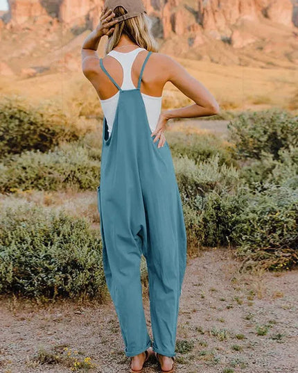 Double Take Full Size V-Neck Sleeveless Jumpsuit with Pockets - ShopEasier