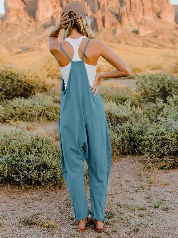 Double Take Full Size V-Neck Sleeveless Jumpsuit with Pockets - ShopEasier