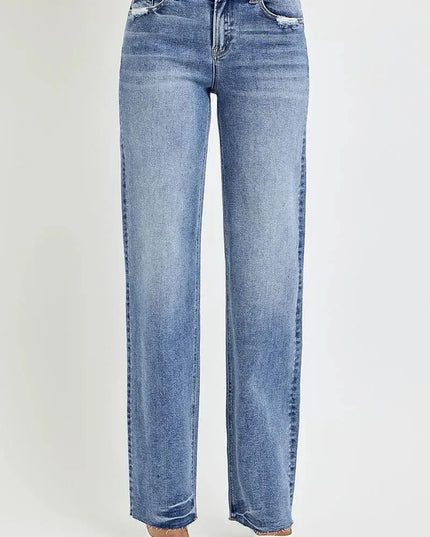 RISEN Full Size High Rise Straight Leg Jeans with Pockets - ShopEasier