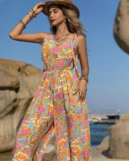 V-Neck Wide Leg Jumpsuit - ShopEasier