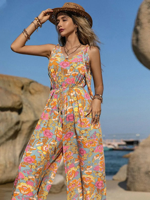 V-Neck Wide Leg Jumpsuit - ShopEasier