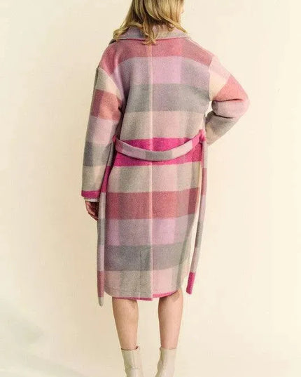 Color Block Collared Neck Tie Coat by Davi & Dani