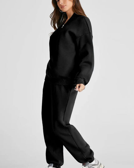 Quarter Zip Long Sleeve Top and Pants Set - ShopEasier