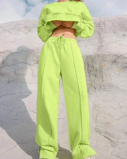 Round Neck Long Sleeve Top and Elastic Waist Pants Set - ShopEasier