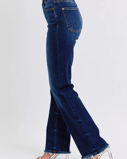 Judy Blue Full Size Raw Hem Straight Leg Jeans - ShopEasier