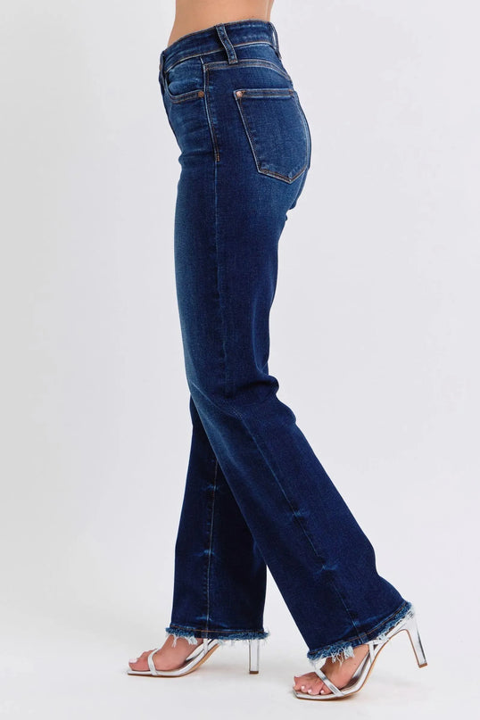 Judy Blue Full Size Raw Hem Straight Leg Jeans - ShopEasier