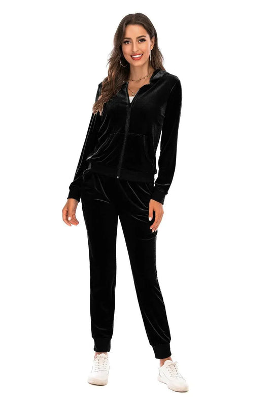 Hooded Zip-Up Jacket and Trousers Ensemble