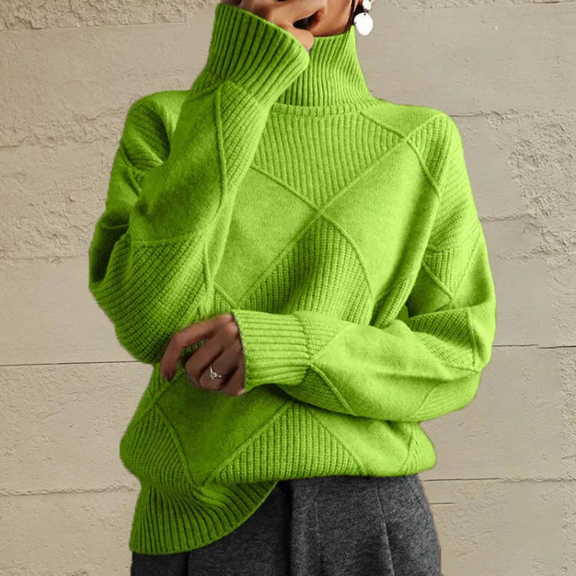 Geometric Turtleneck Long Sleeve Sweater - ShopEasier