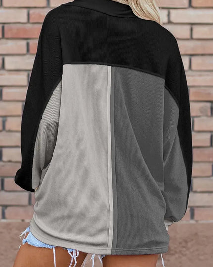 Button-Up Colorblock Long Sleeve Hoodie