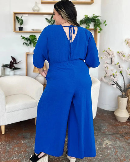 Double Take Full Size Surplice Wide Leg Jumpsuit with Pockets - ShopEasier