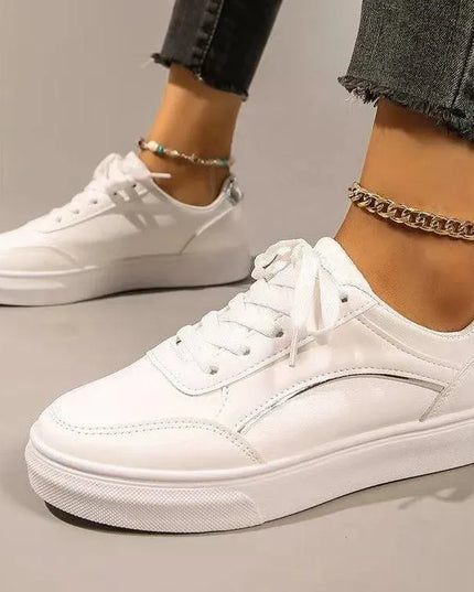 PU Leather Round Toe Flat Sneakers