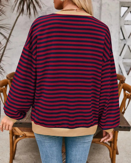 Chic Contrast Striped Long Sleeve Pullover