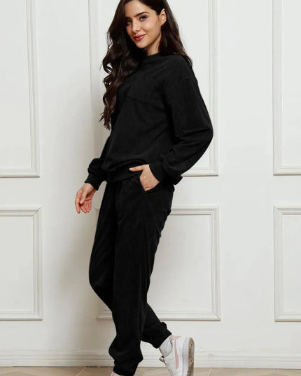 Cozy Corduroy Two-Piece Sweatshirt and Sweatpants Ensemble