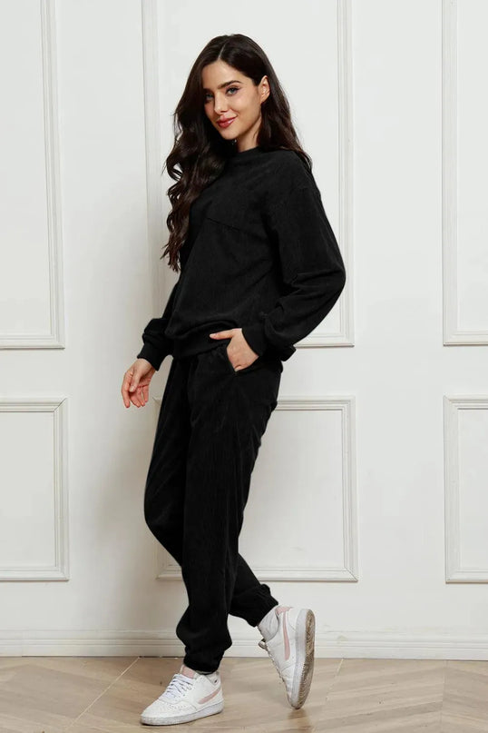 Cozy Corduroy Two-Piece Sweatshirt and Sweatpants Ensemble