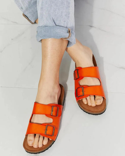 Vibrant Orange Double Banded Slide Sandals for Summer Fun