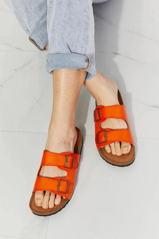 Vibrant Orange Double Banded Slide Sandals for Summer Fun