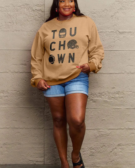 Simply Love Full Size TOUCHDOWN Long Sleeve Sweatshirt - ShopEasier