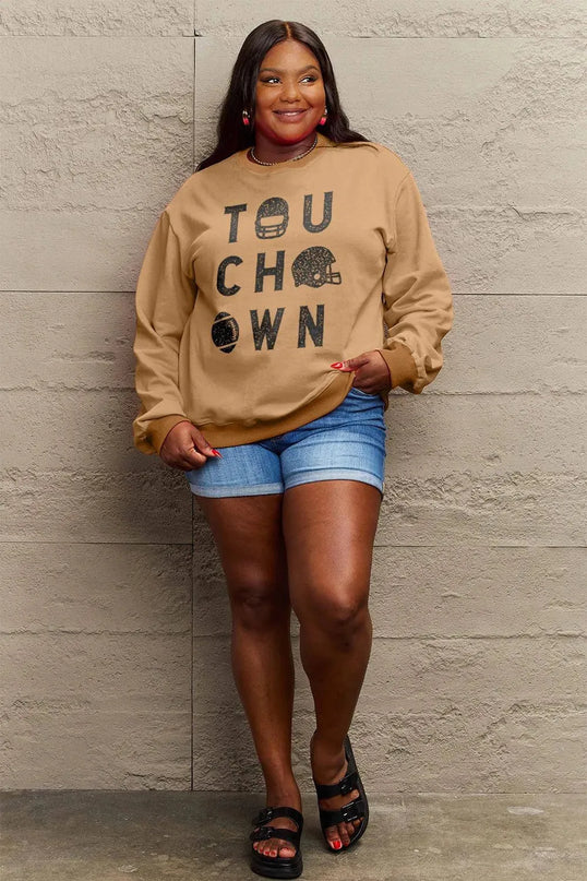 Simply Love Full Size TOUCHDOWN Long Sleeve Sweatshirt - ShopEasier