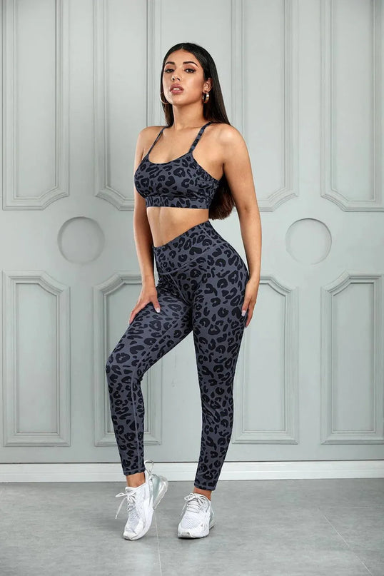 Leopard Cutout Sports Bra and Leggings Set - ShopEasier