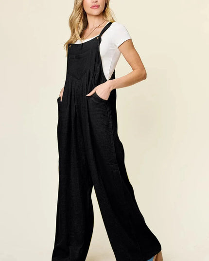 Double Take Full Size Texture Wide Strap Wide Leg Overall - ShopEasier