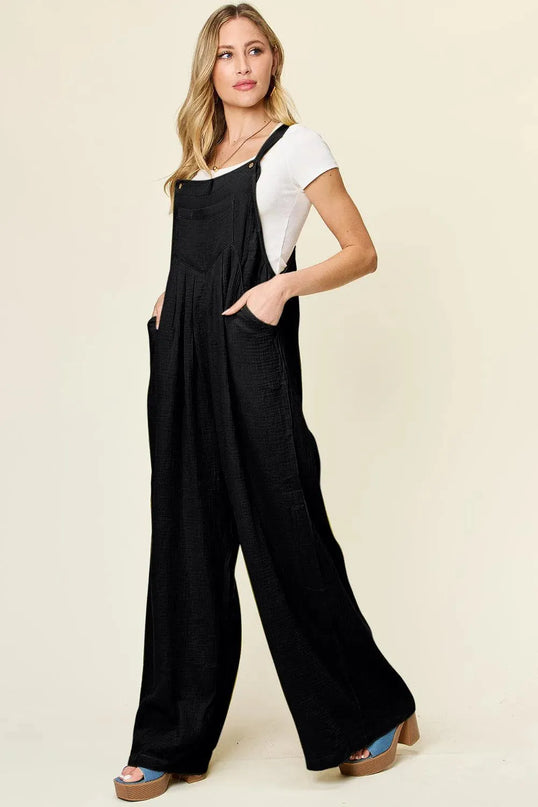 Double Take Full Size Texture Wide Strap Wide Leg Overall - ShopEasier