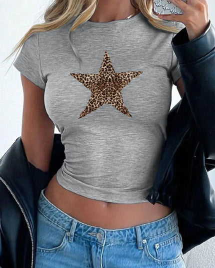 Elegant Star Short Sleeve Round Neck Tee