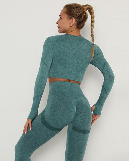 2 Piece Outfits Yoga Activewear Set Long Sleeve Crop Top High Waist Yoga Pants Sports Shirt Workout Leggings Suit Gym Clothing