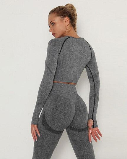 2 Piece Outfits Yoga Activewear Set Long Sleeve Crop Top High Waist Yoga Pants Sports Shirt Workout Leggings Suit Gym Clothing