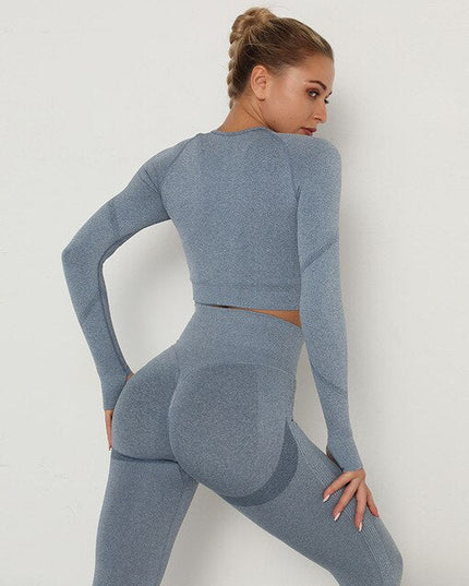 2 Piece Outfits Yoga Activewear Set Long Sleeve Crop Top High Waist Yoga Pants Sports Shirt Workout Leggings Suit Gym Clothing