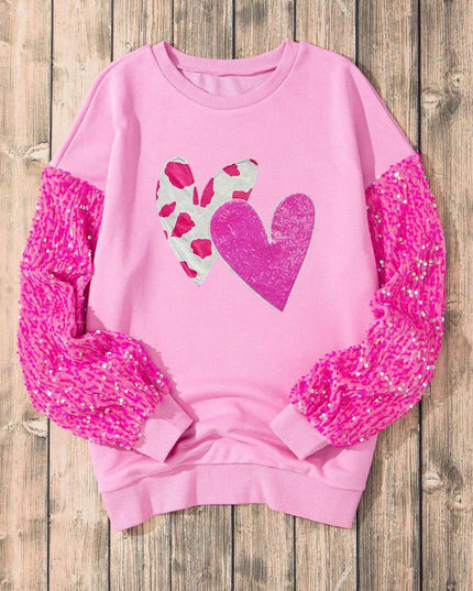 Sparkling Heart Sequin Long Sleeve Sweatshirt for Valentine's Day