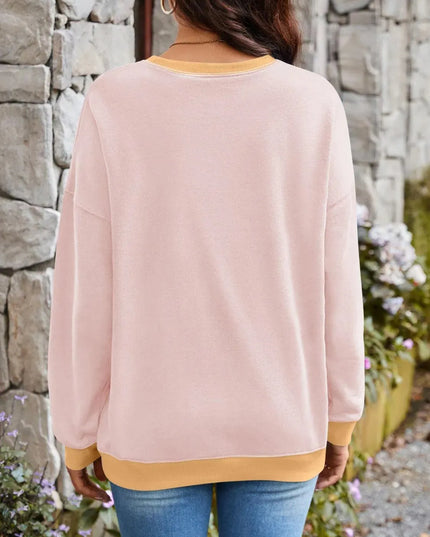 Contrast Lovelet Round Neck Long Sleeve Pullover