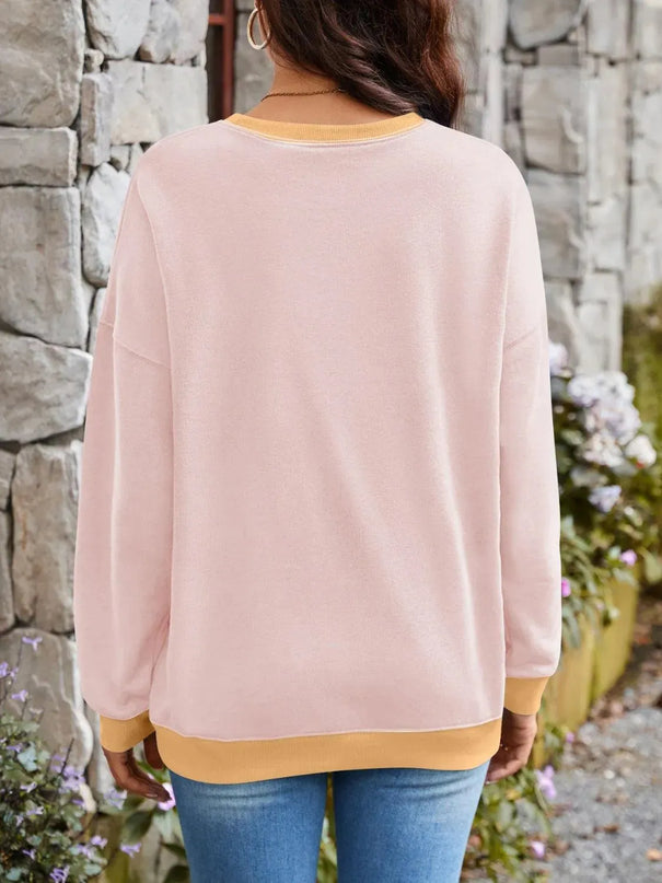 Contrast Lovelet Round Neck Long Sleeve Pullover