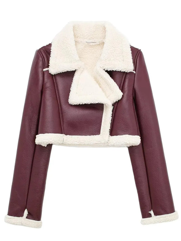 Collared Neck Long Sleeve Plush Cropped Jacket - ShopEasier