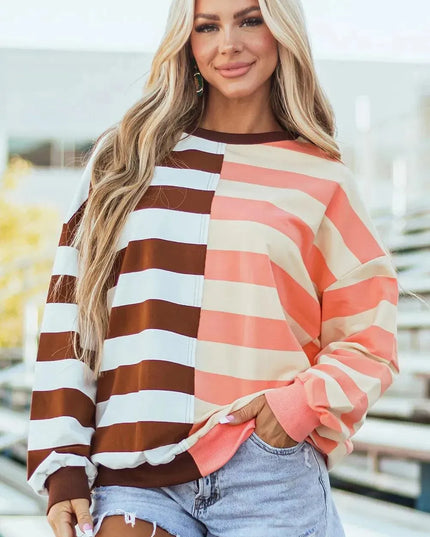 Striped Long Sleeve Crew Neck Sweatshirt