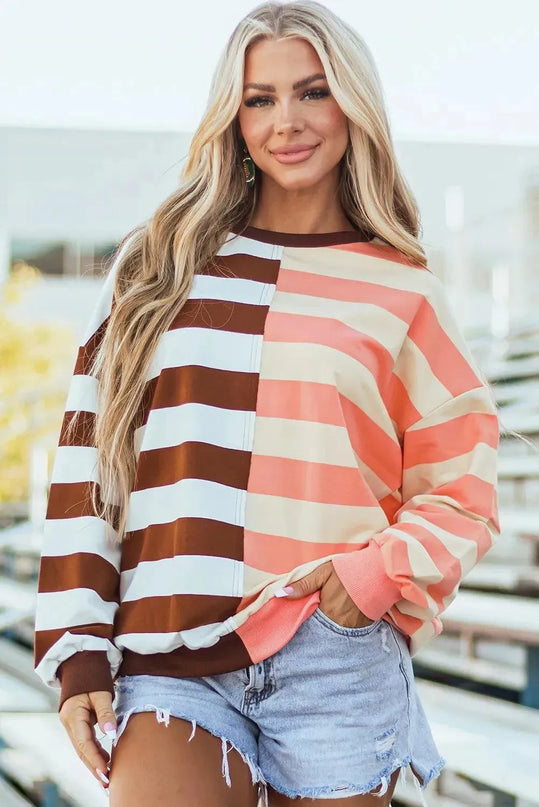 Striped Long Sleeve Crew Neck Sweatshirt