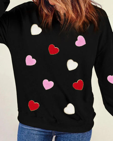 Contrast Heart Long Sleeve Pullover for Valentine's Day