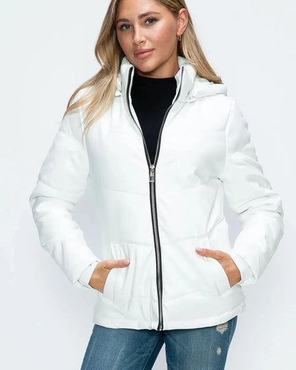 How Dare U Pocketed Zip Up Puffer Jacket with Removable Hood - ShopEasier