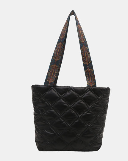 PU Leather Printed Strap Quilted Handbag