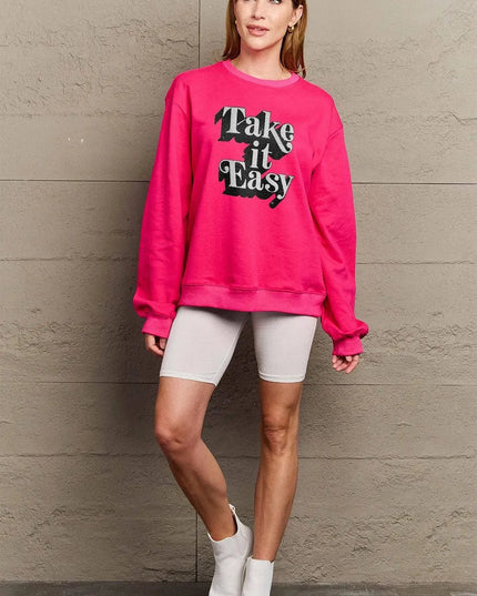 Simply Love Full Size TAKE IT EASY Graphic Sweatshirt - ShopEasier