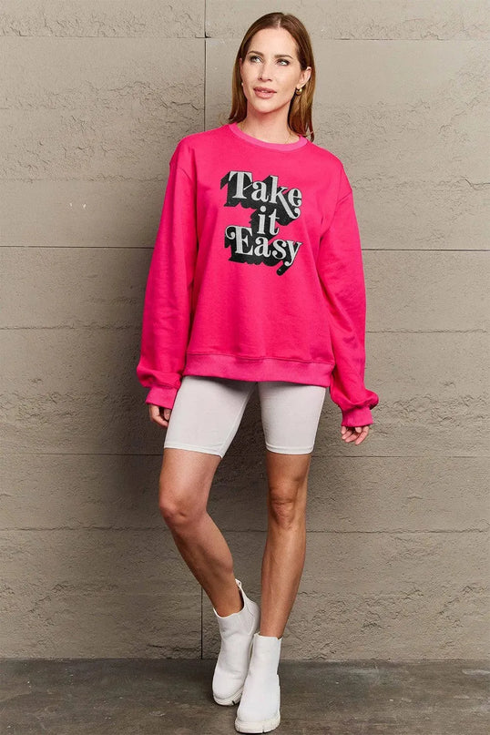 Simply Love Full Size TAKE IT EASY Graphic Sweatshirt - ShopEasier