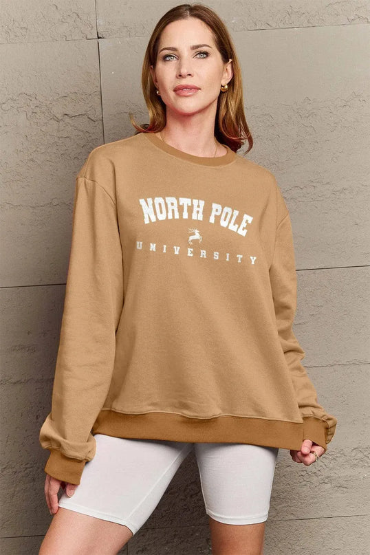 Simply Love Full Size NORTH POLE UNIVERSITY Graphic Sweatshirt - ShopEasier