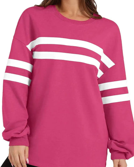 Lovelet Striped Round Neck Dropped Shoulder Sweatshirt - ShopEasier