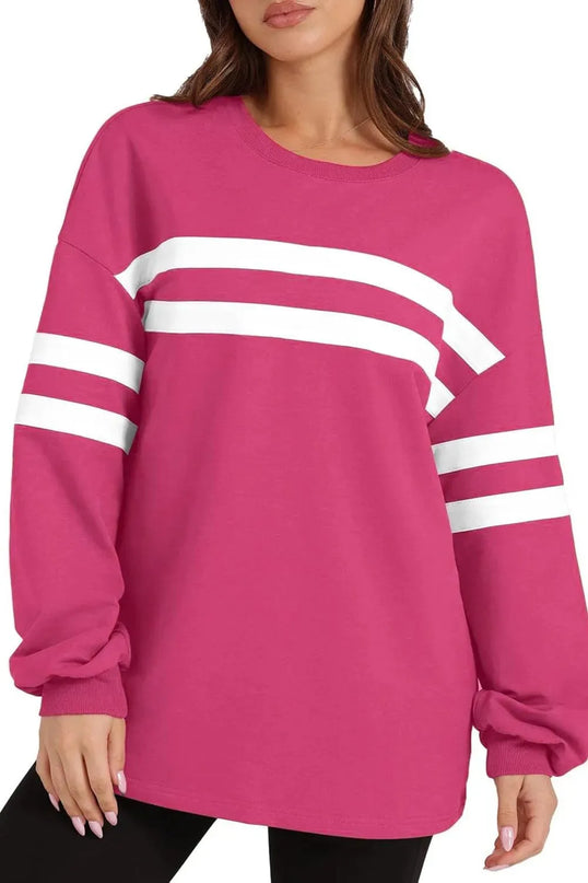 Lovelet Striped Round Neck Dropped Shoulder Sweatshirt - ShopEasier